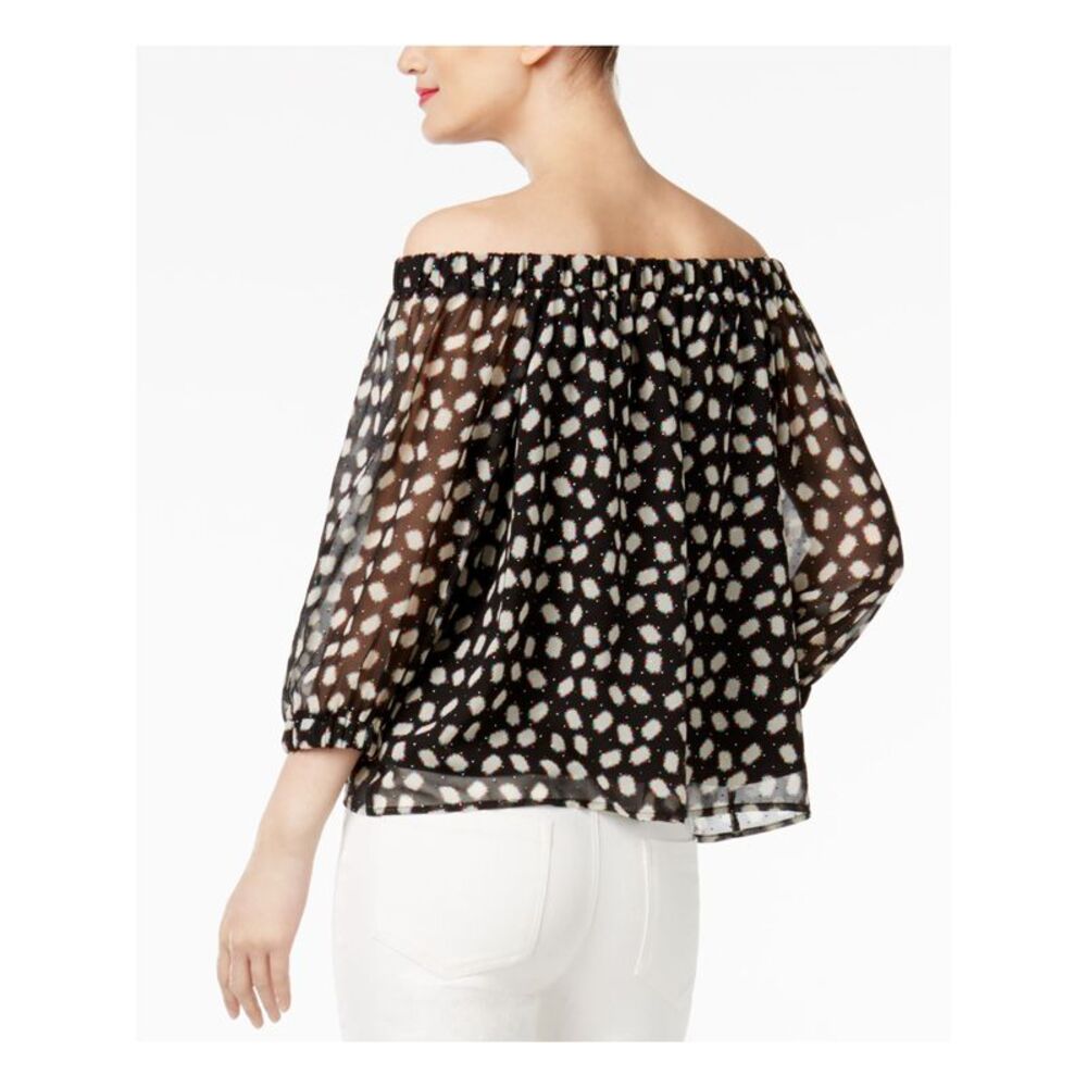 CYNTHIA ROWLEY Womens Black Printed Long Sleeve Off Shoulder Top Size: S - Picture 2 of 4